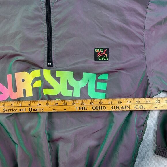 Y2K Surf Style Retro Windbreaker Iridescent Interplanetary Quarter Zip Size L - Picture 5 of 8
